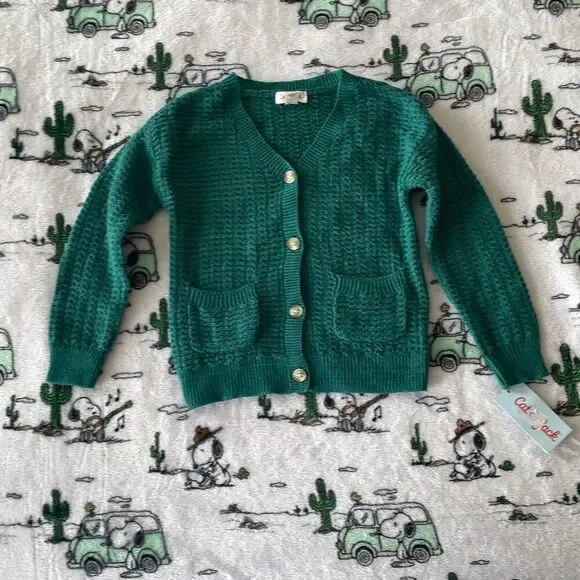 Cat & jack long sleeve green knit cardigan button down v neck sweater size 4T - Picture 1 of 9